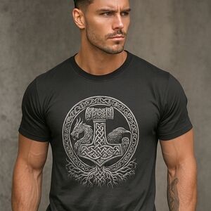 Mjölnir Viking T-Shirt | Norse Mythology Hammer of Thor Tee | Nordic Knotwork